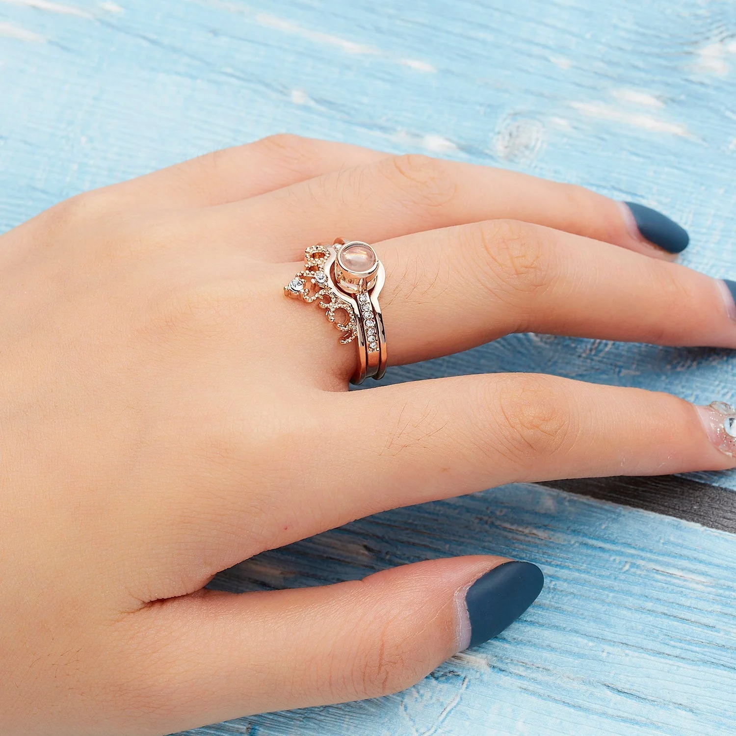 100 Languages I Love You Projection Crown Couple Ring - Image 3