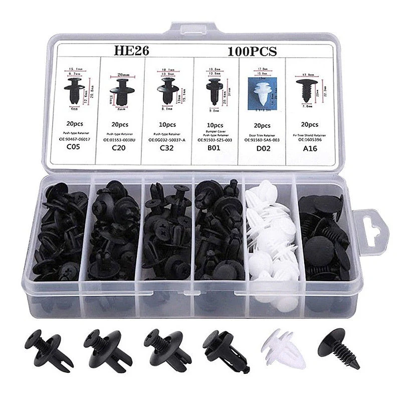 100pcs Auto Fastener Pin Rivet Bumper Car Clip Kit - Image 4
