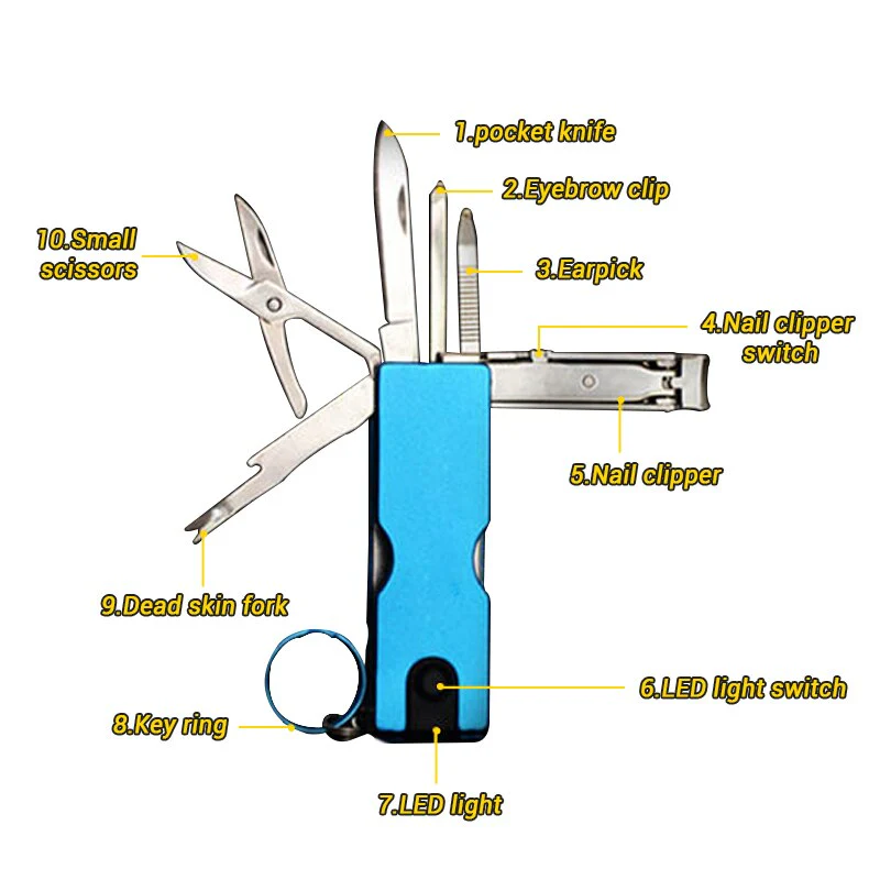 10in1 Stainless Steel EDC Keychain Tool - Image 3