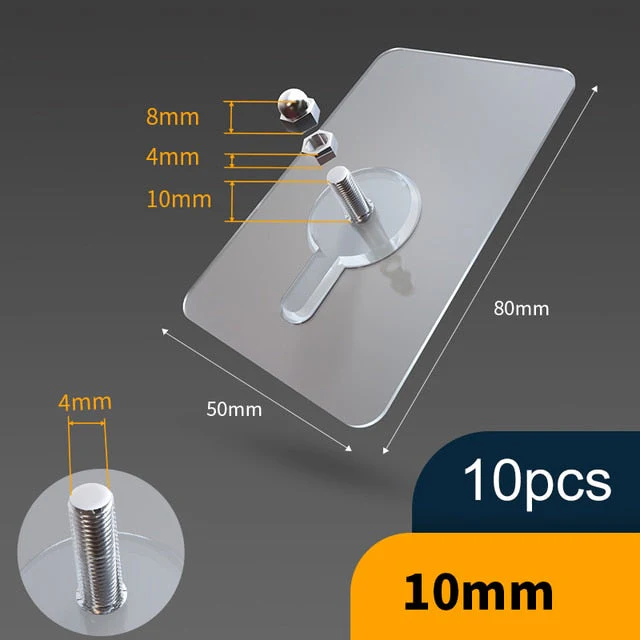 10pcs Heavy Duty Punch-Free Transparent Sticky Hanger - Image 12