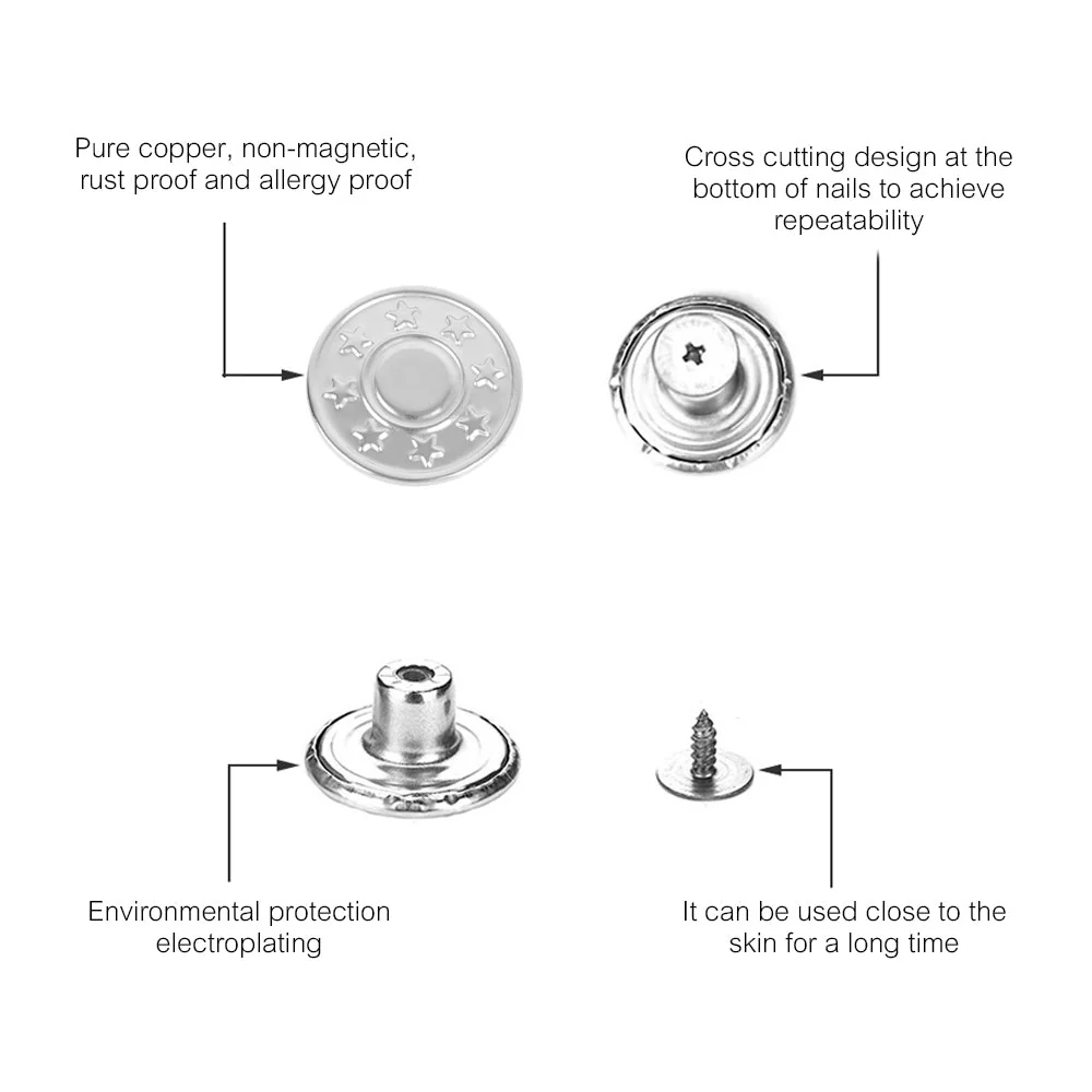 10Pcs Snap-On Seamless Metal Button Set - Image 8