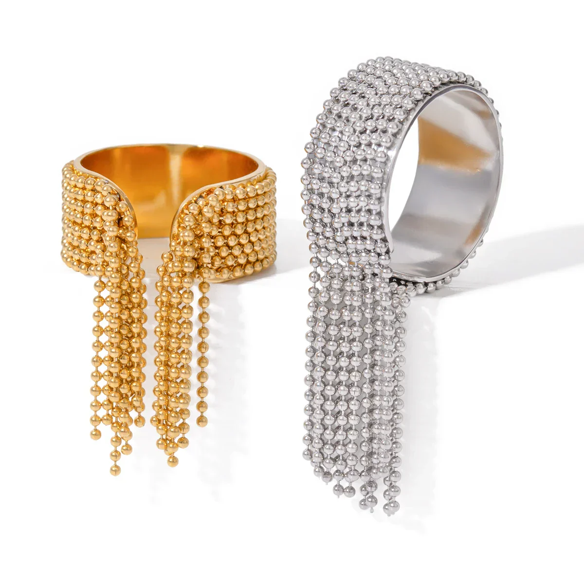 18K Gold Tassel Statement Adjustable Ring - Image 4
