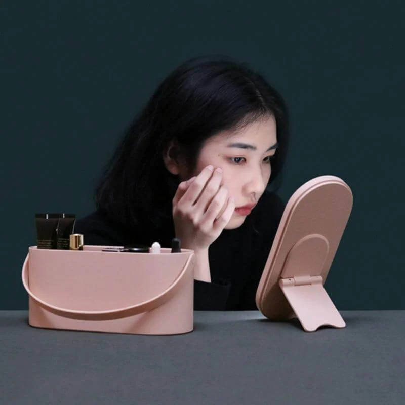 2 In 1 Cosmetic Storage Box with Led Light Mirror - Image 2