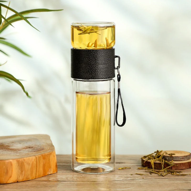 2in1 Double Wall Thermal Smart Tea Glass Bottle - Image 2