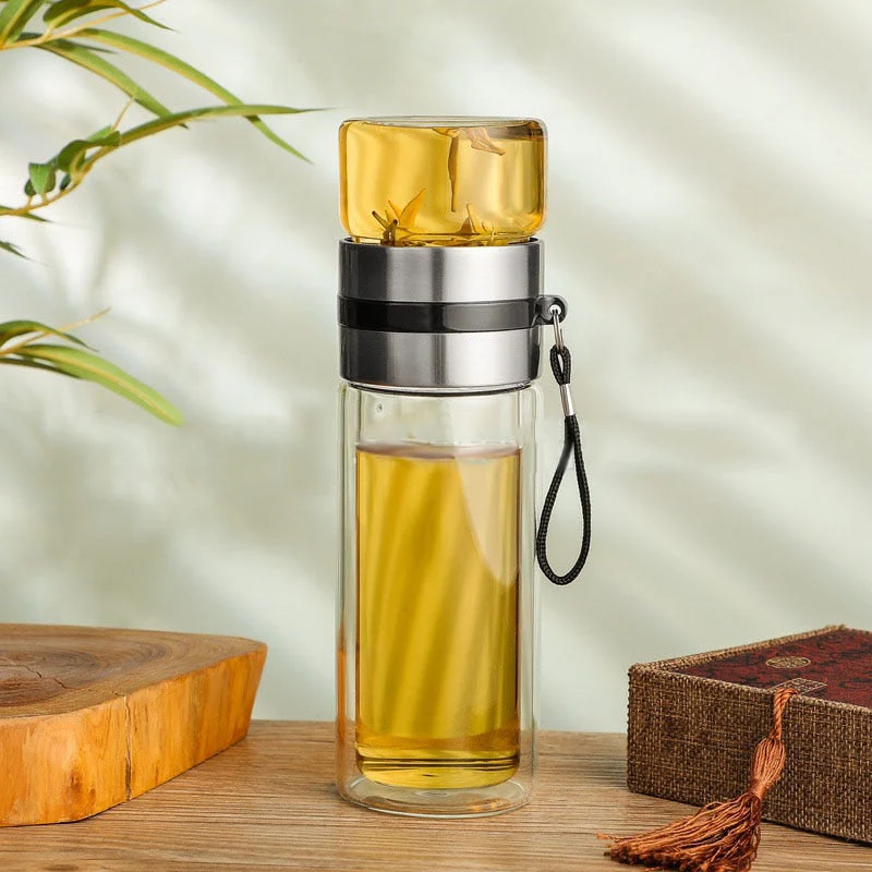 2in1 Double Wall Thermal Smart Tea Glass Bottle - Image 3