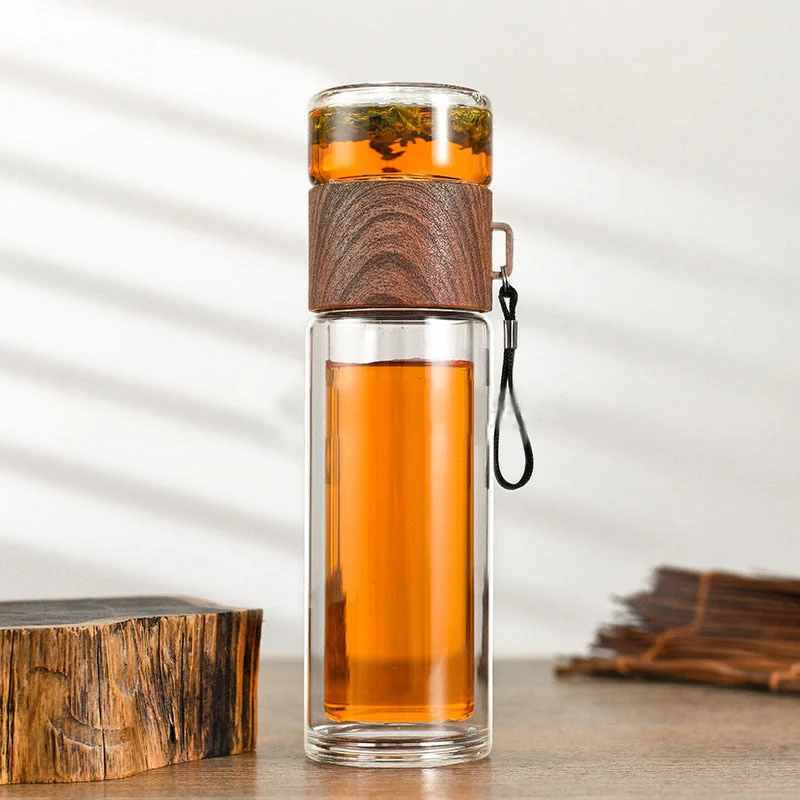 2in1 Double Wall Thermal Smart Tea Glass Bottle - Image 4