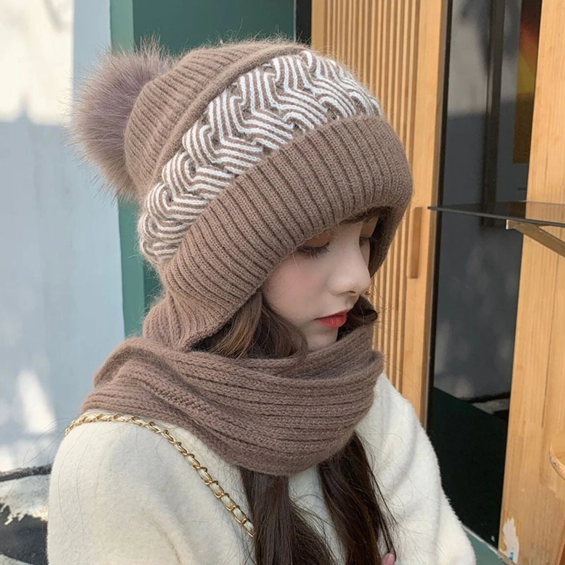 2in1 Wool Winter Scarf Hat - Image 2