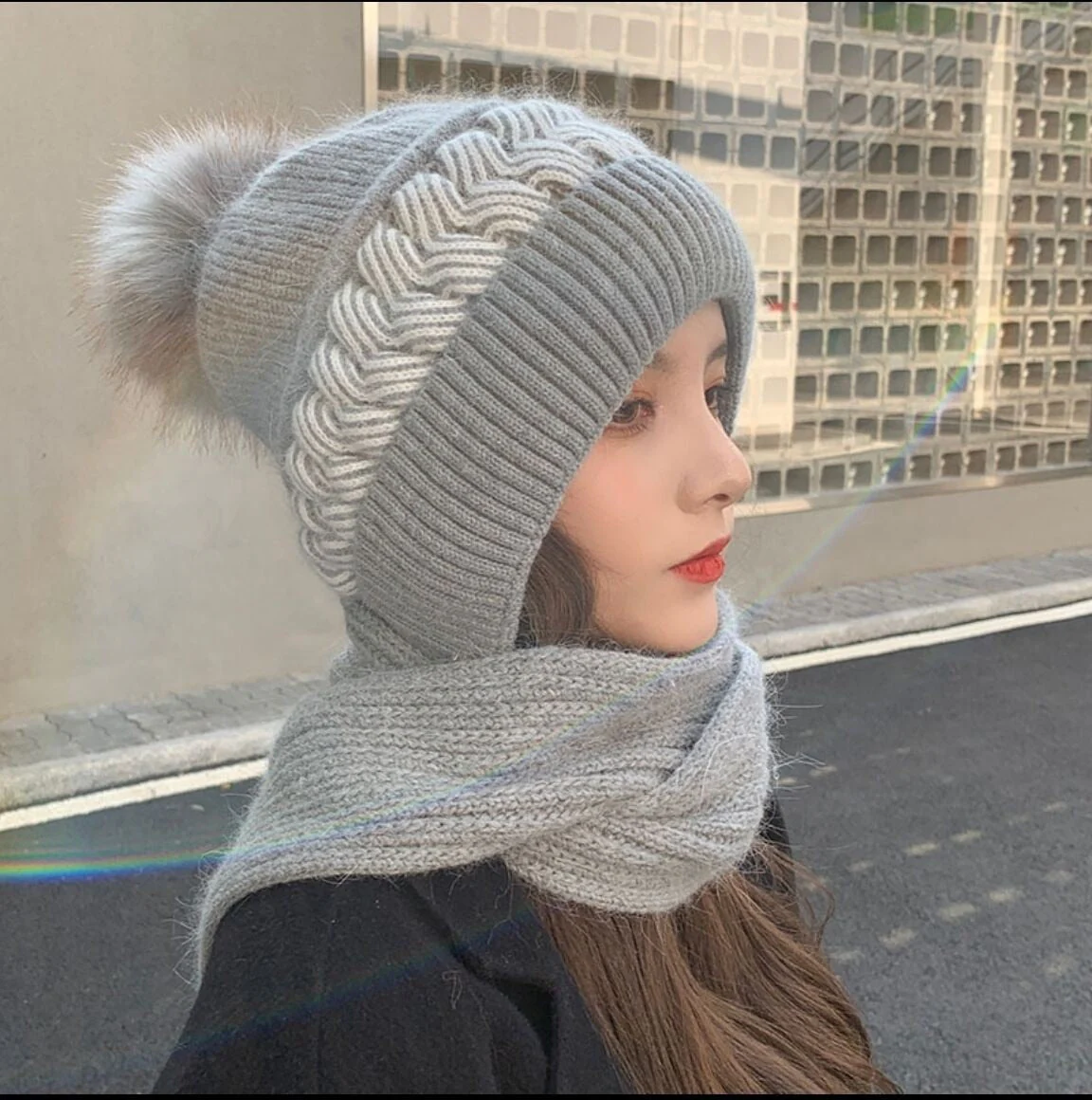 2in1 Wool Winter Scarf Hat - Image 4