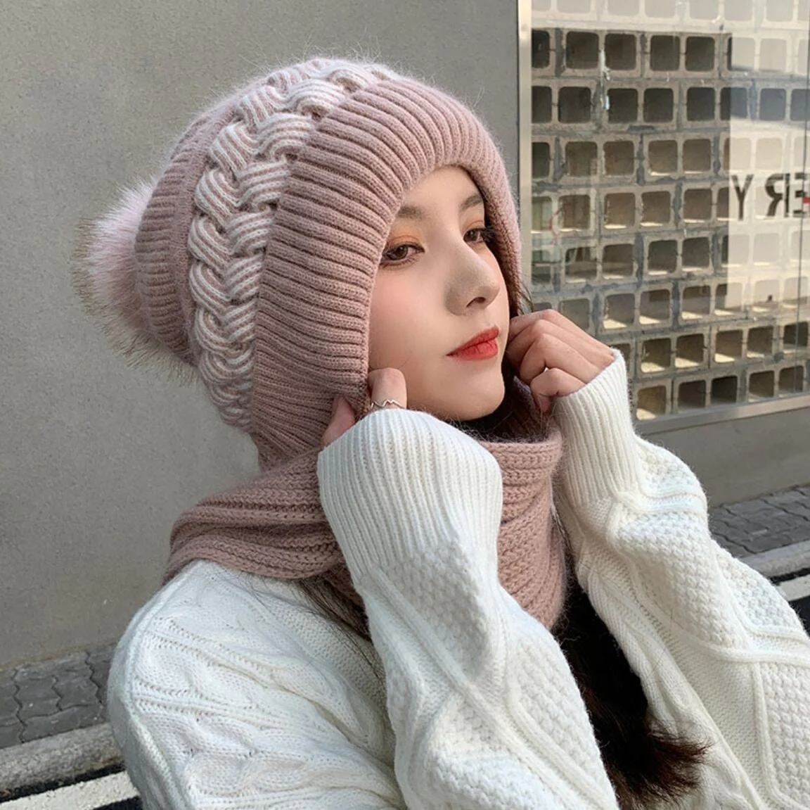 2in1 Wool Winter Scarf Hat - Image 5