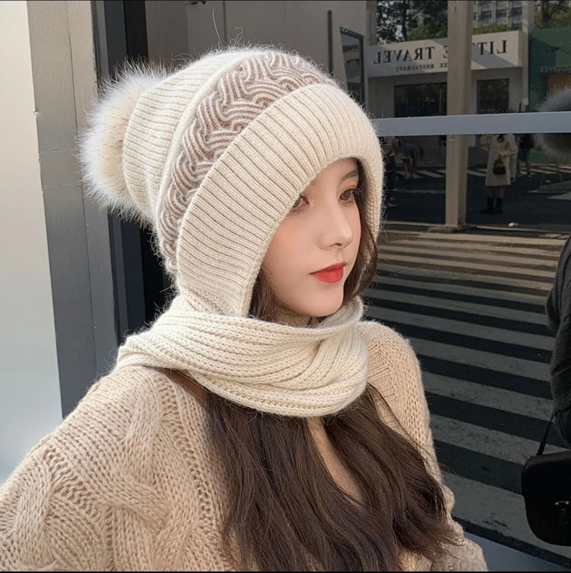 2in1 Wool Winter Scarf Hat - Image 6