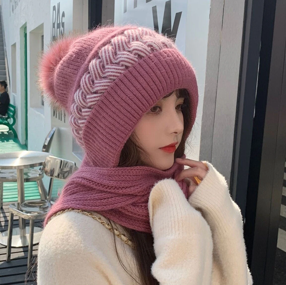 2in1 Wool Winter Scarf Hat - Image 7