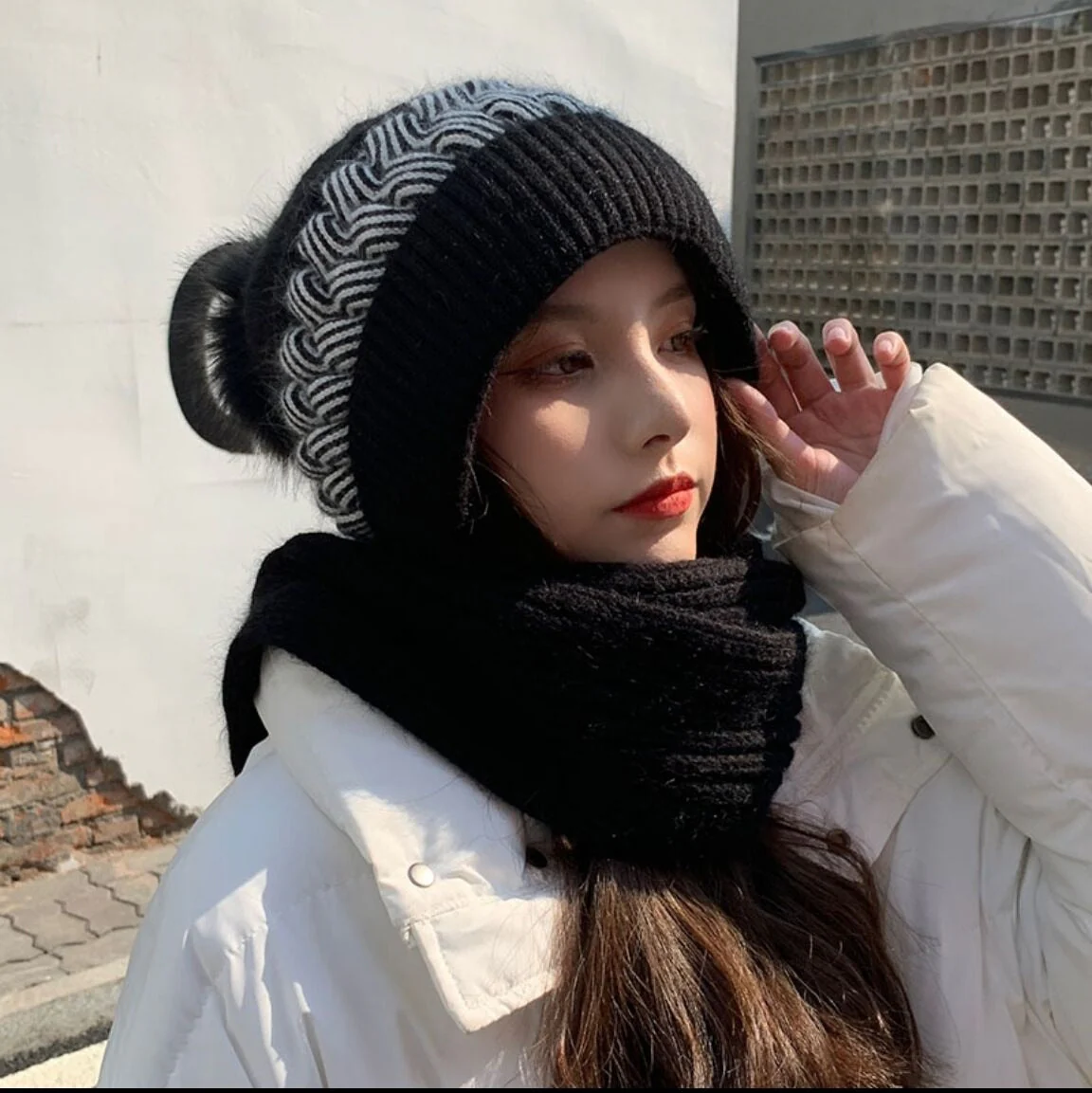 2in1 Wool Winter Scarf Hat - Image 8