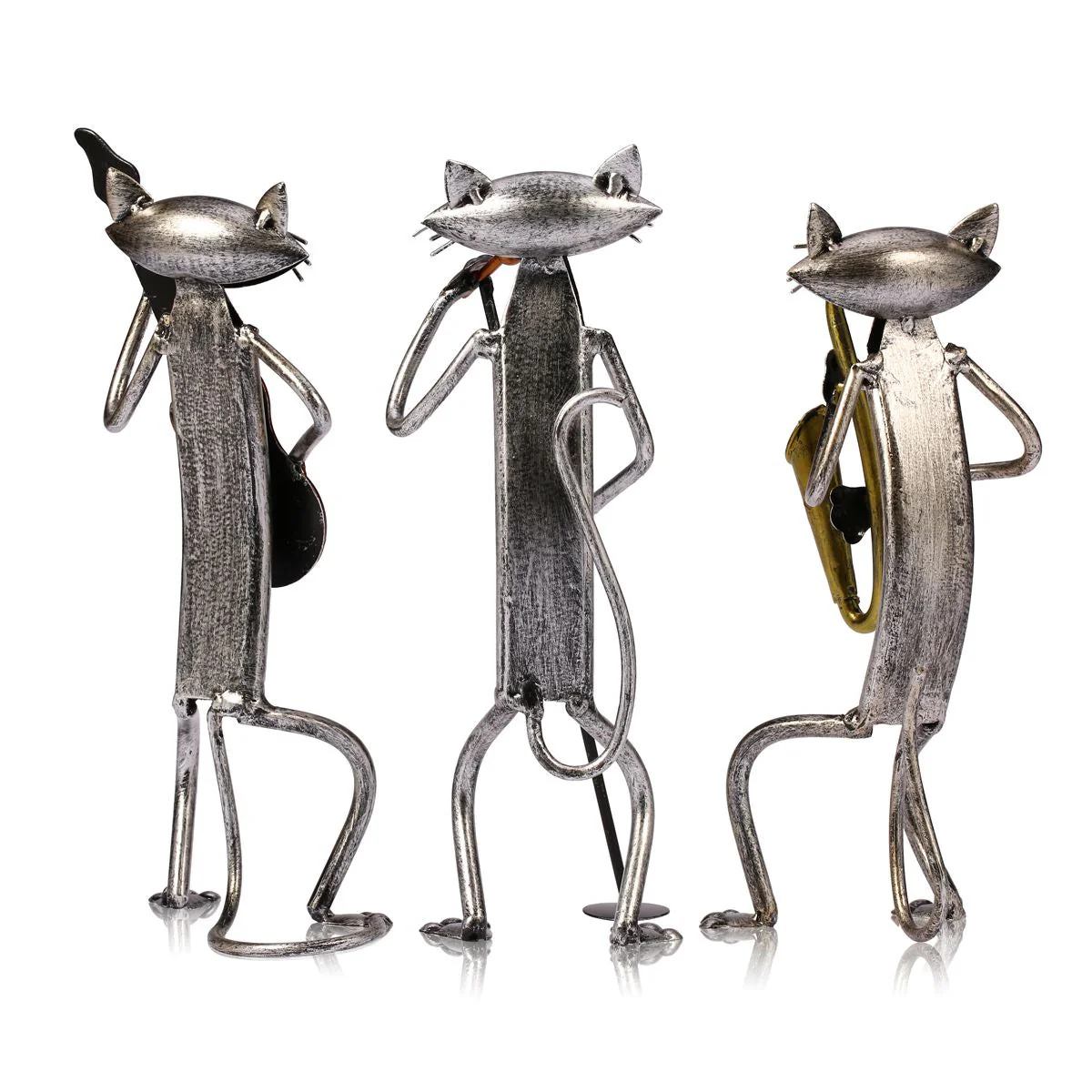 3 Mini Musician Cats Modern Sculpture - Image 4