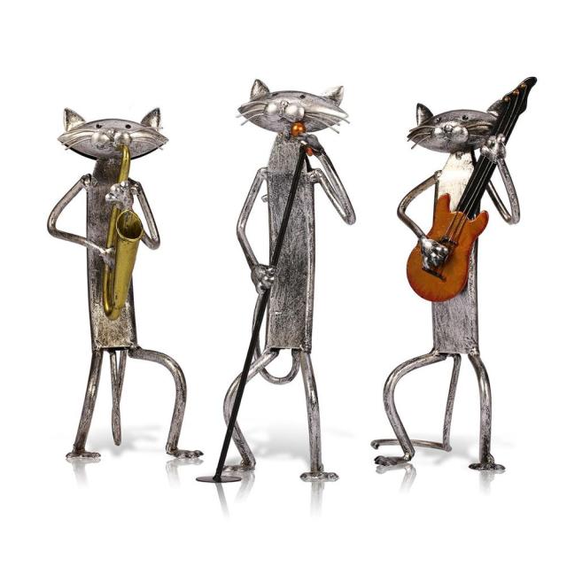 3 Mini Musician Cats Modern Sculpture - Image 9