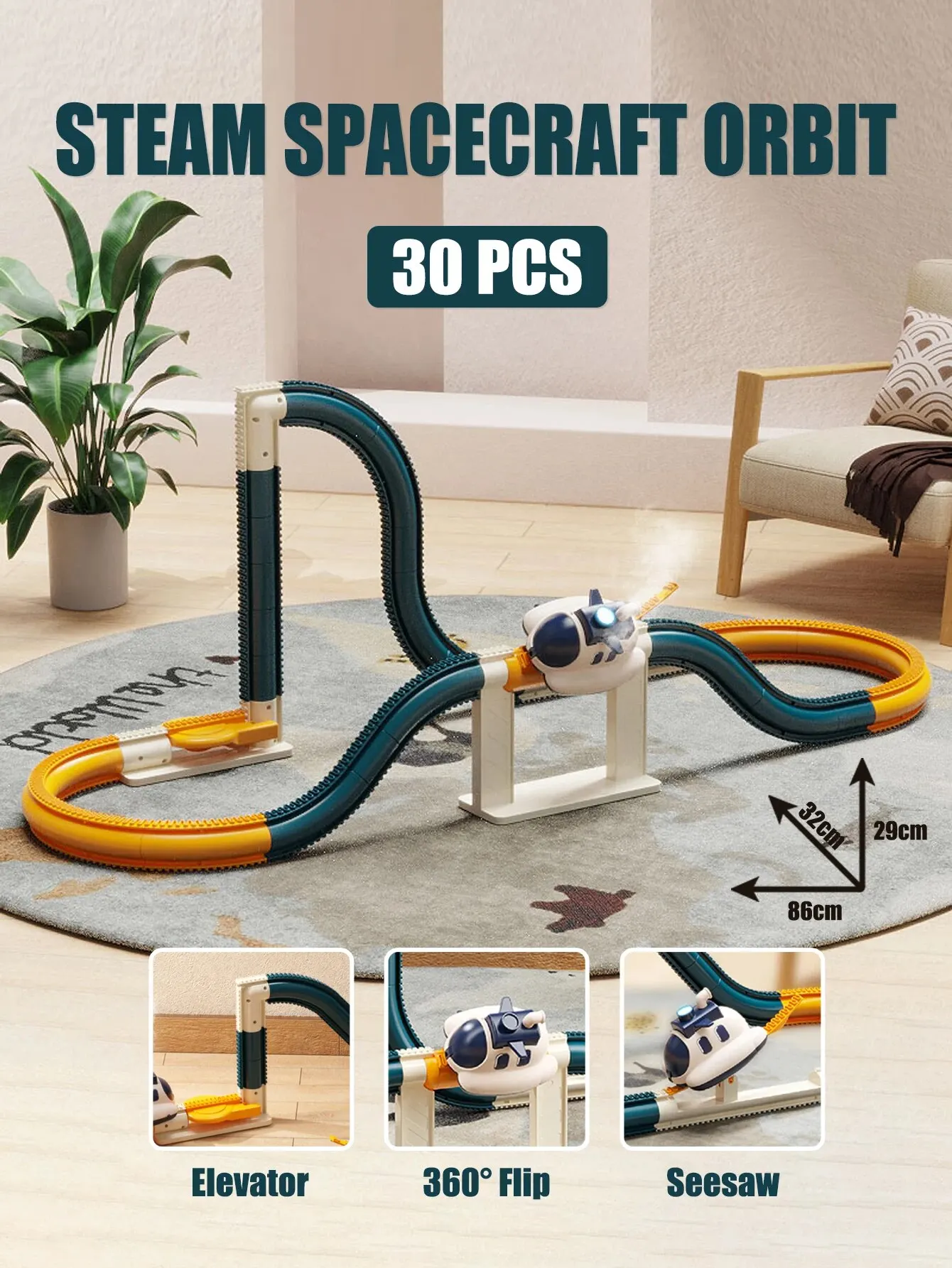 360° Flip Space Craft Interactive Steam Car Track - Image 8