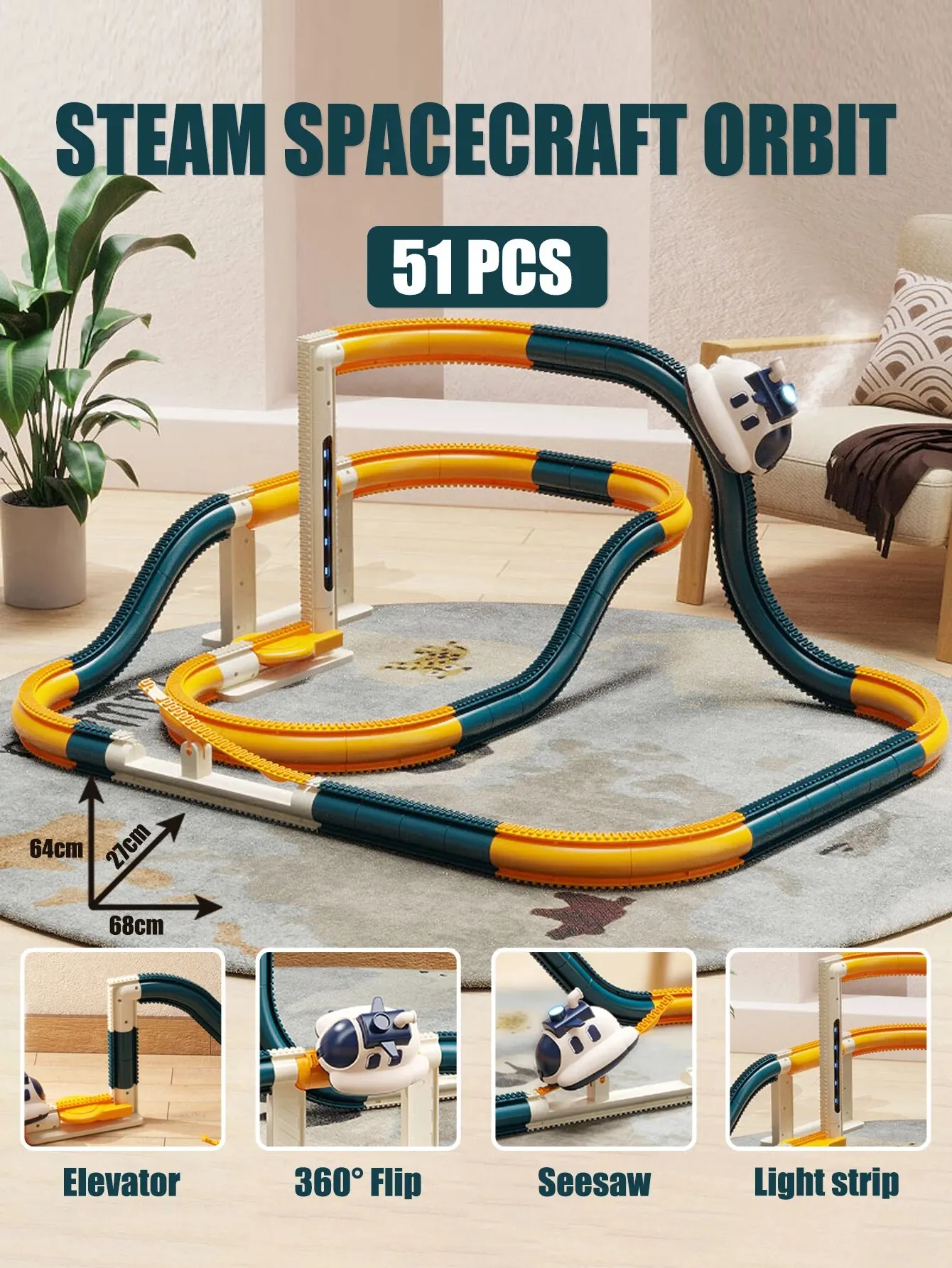 360° Flip Space Craft Interactive Steam Car Track - Image 9