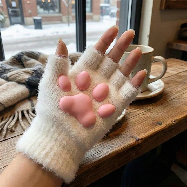 3D Cat Paw Soft Fingerless Gloves - Image 2