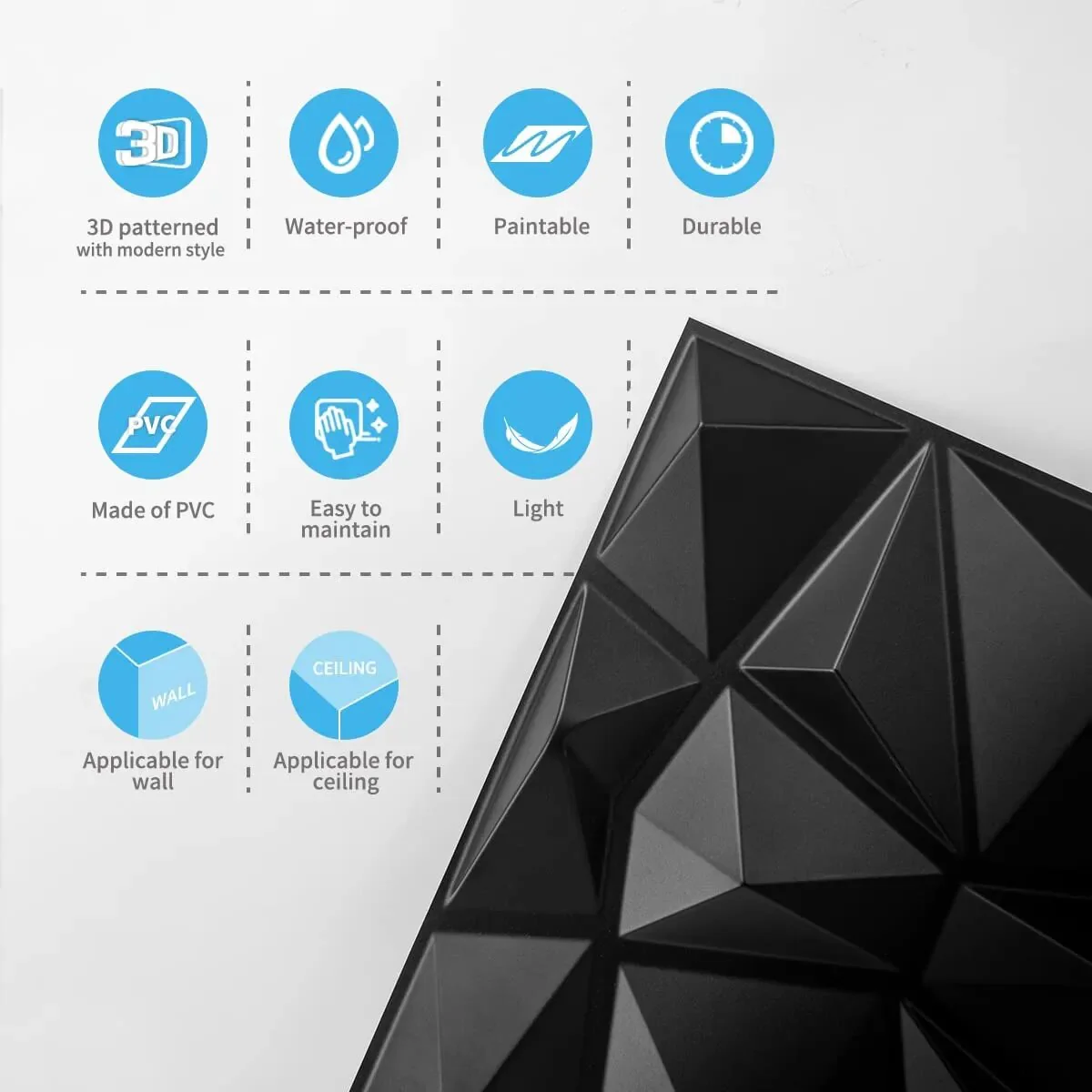 3D Diamond Design Decorative Matt Wall Panel Stickers - Image 9