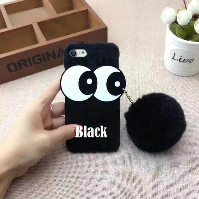 3D NBling Big Eyes With Real Soft Fur Ball Iphone Cases - Image 4