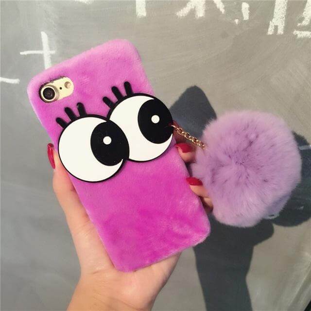 3D NBling Big Eyes With Real Soft Fur Ball Iphone Cases - Image 5