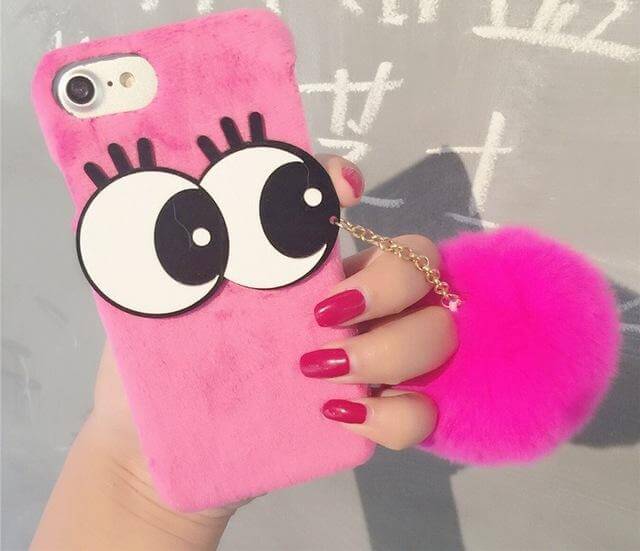 3D NBling Big Eyes With Real Soft Fur Ball Iphone Cases - Image 6