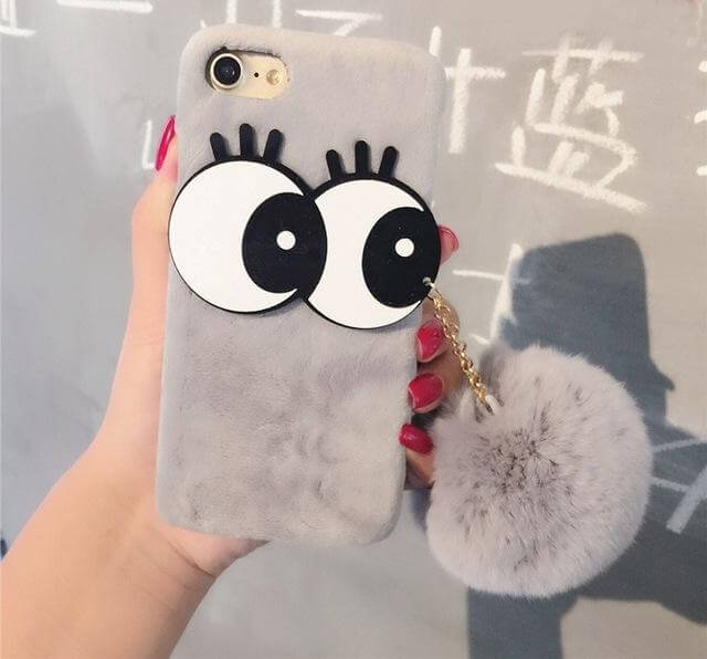 3D NBling Big Eyes With Real Soft Fur Ball Iphone Cases - Image 7