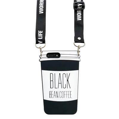 3D Silicon Black Coffee Cup Iphone Case With Strap - Image 3