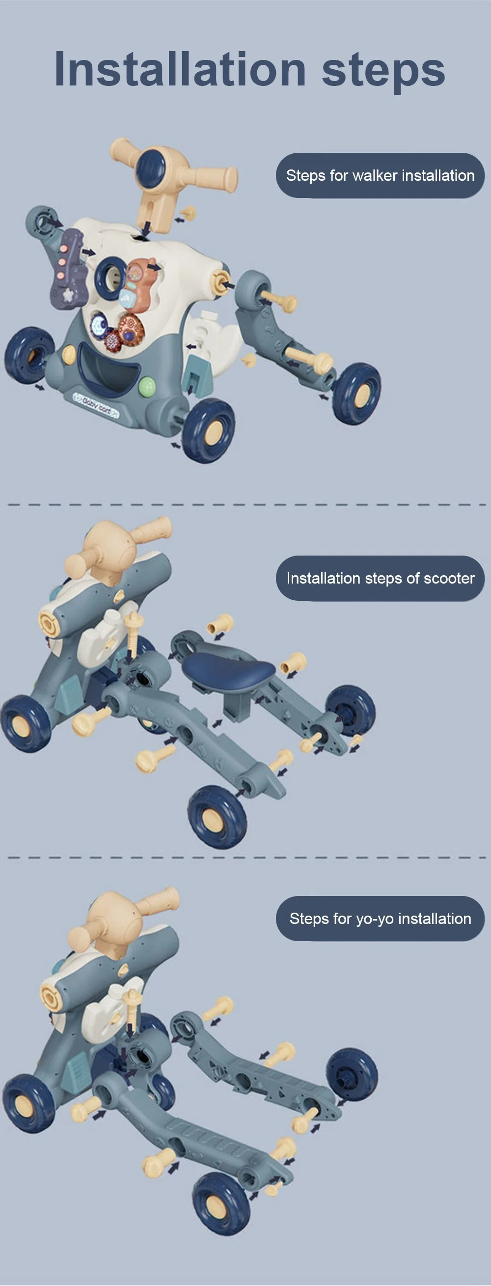 3in1 Anti-Rollover Baby Learning Walker Trolley - Image 6
