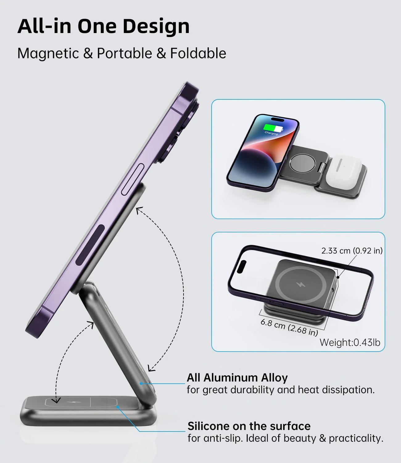 3in1 Foldable Magnetic Smart Wireless Charger Stand - Image 5