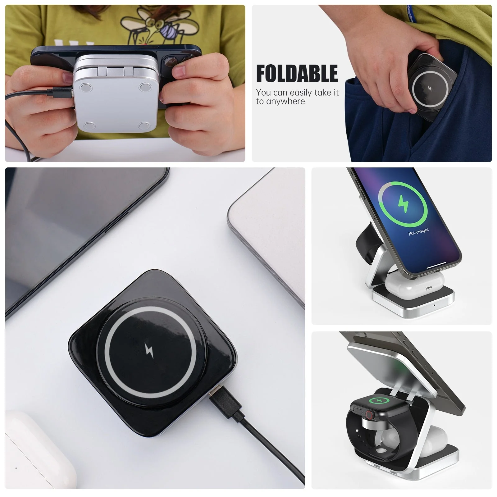 3in1 Magnetic Foldable Wireless Charger Stand Dock - Image 6