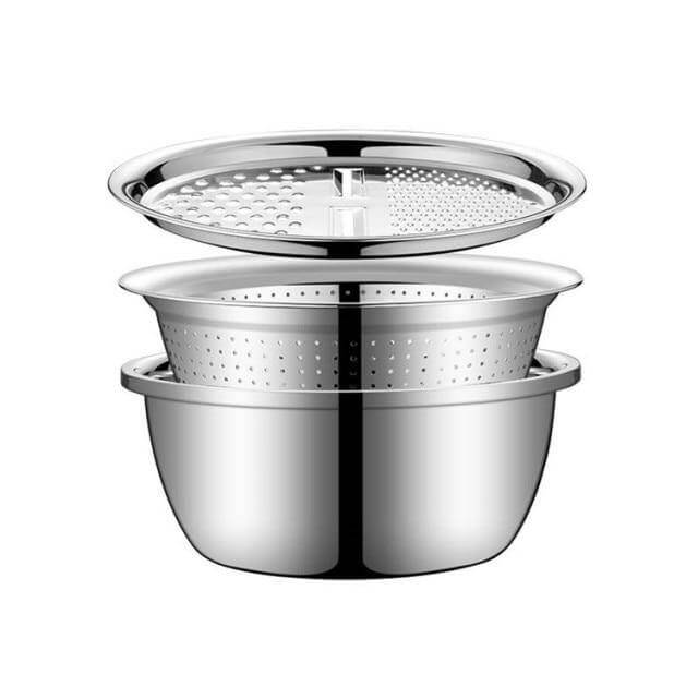 3in1 Stainless Steel Vegetable Slicer with Drain Basket - Image 3