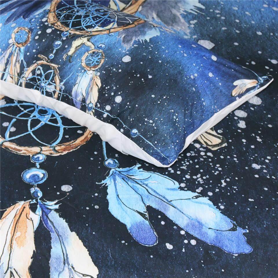 3PCS Dreamcatcher Feather Blue Printed Duvet Cover Bedding Set - Image 3