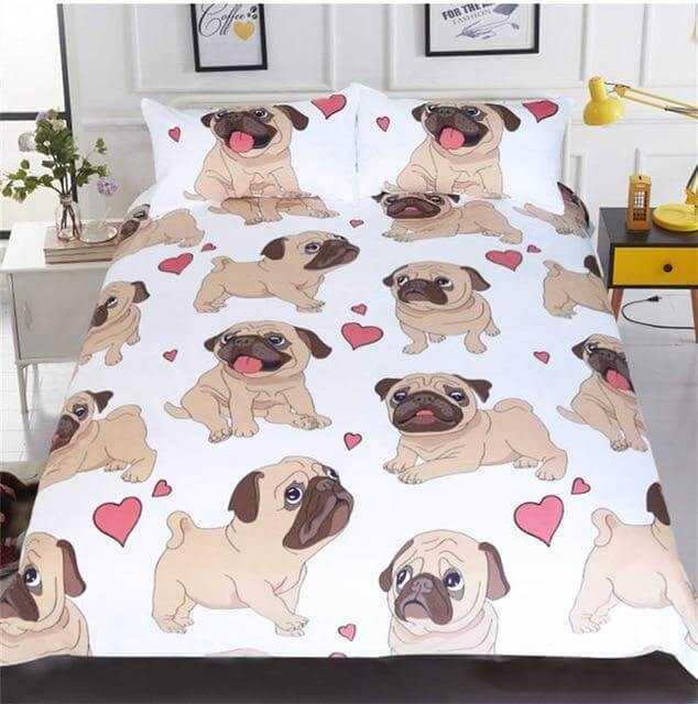 3pcs Hippie Pug Puppy Cartoon Comfortable Duvet Cover Bedding Set - Image 4