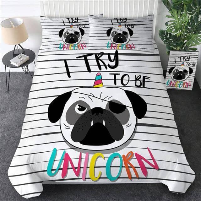 3pcs Hippie Pug Puppy Cartoon Comfortable Duvet Cover Bedding Set - Image 9
