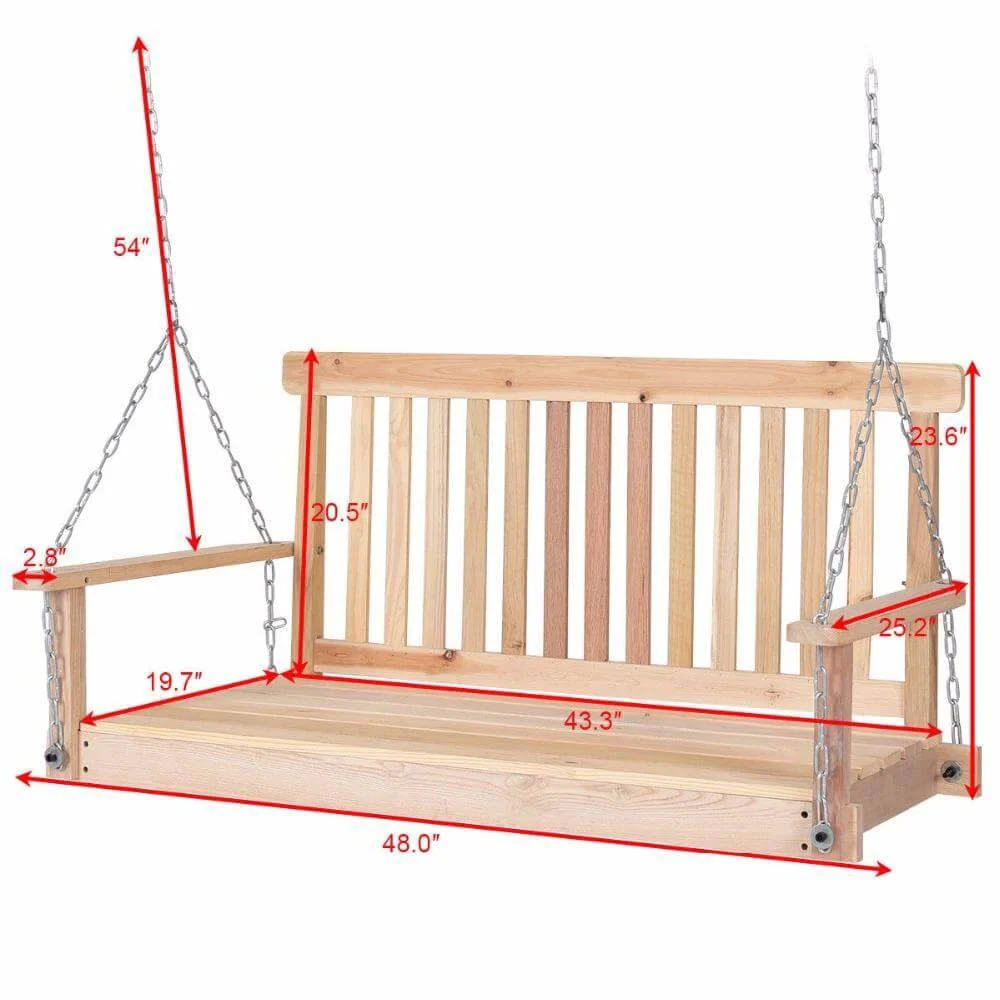 4 FT Natural Wood Garden Swing Bench - Image 2