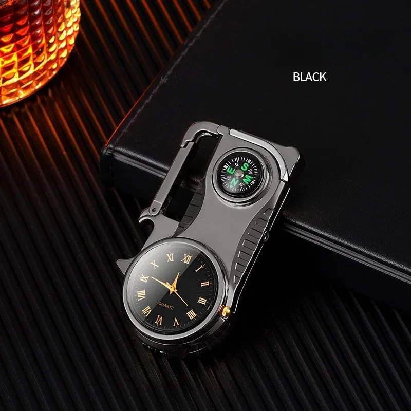 4in1 Windproof Metal Butane Compass Watch Keychain Lighter - Image 5