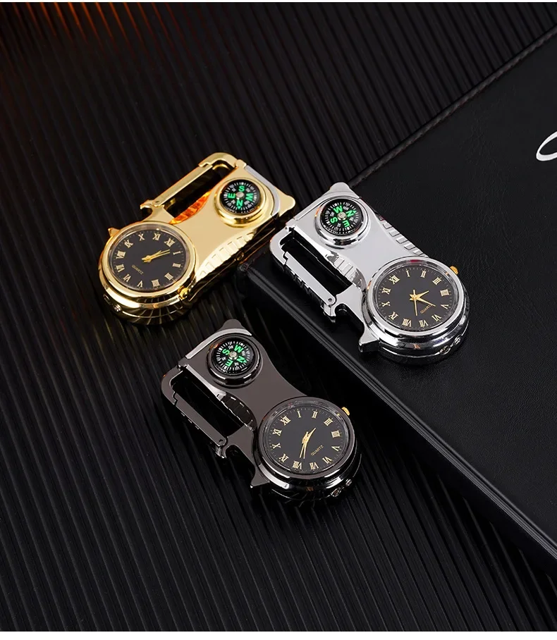4in1 Windproof Metal Butane Compass Watch Keychain Lighter - Image 6