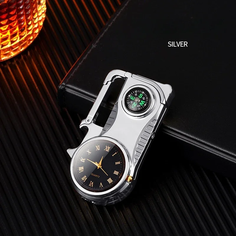 4in1 Windproof Metal Butane Compass Watch Keychain Lighter - Image 8