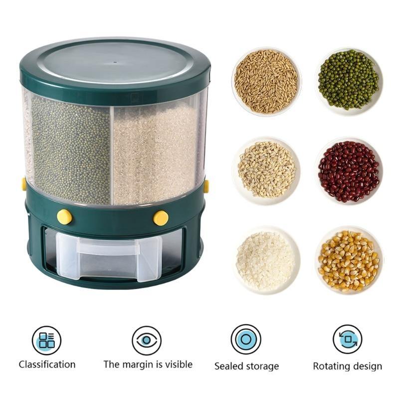 6 Grid Rotating Rice Storage Box Dispenser - Image 7