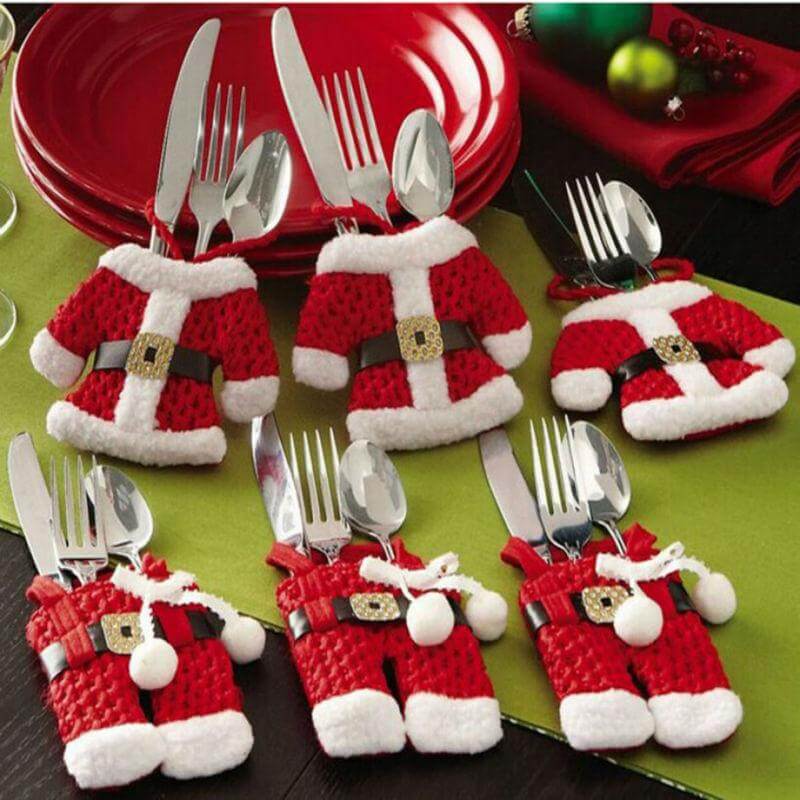 6 Pcs Christmas Xmas New Year Santa Silverware Holders - Image 2