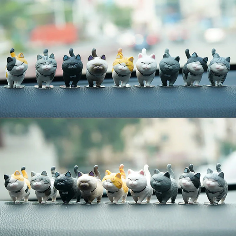 9Pcs Cute Kitty Rotating Head Car Decor - Image 2