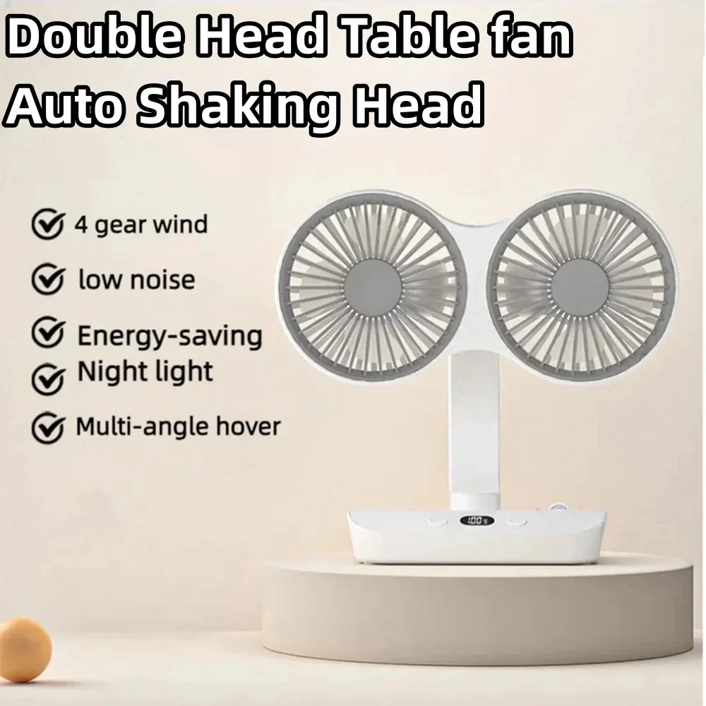 Adjustable Double-Head Portable Table Fan Night Lamp - Image 2
