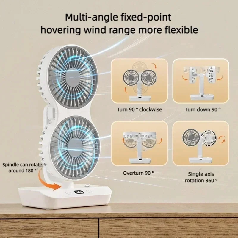 Adjustable Double-Head Portable Table Fan Night Lamp - Image 5