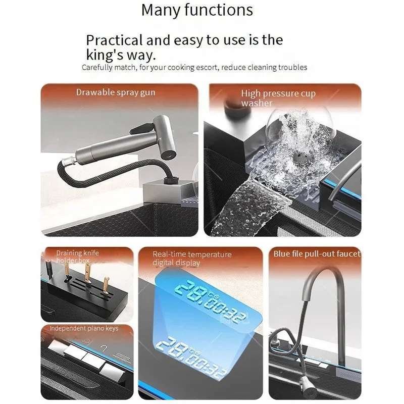 Aqua Magic Digital Display Large Waterfall Multifunctional Kitchen Sink - Image 3
