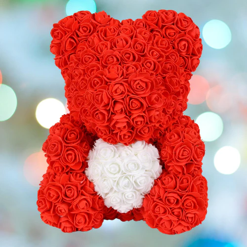Artificial Rose Flowers Teddy Bear - Image 2