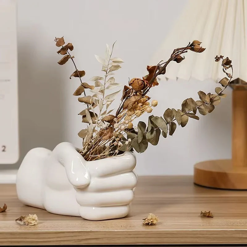 Artistic Hand Gesture Ceramic Tabletop Flower Vase - Image 2