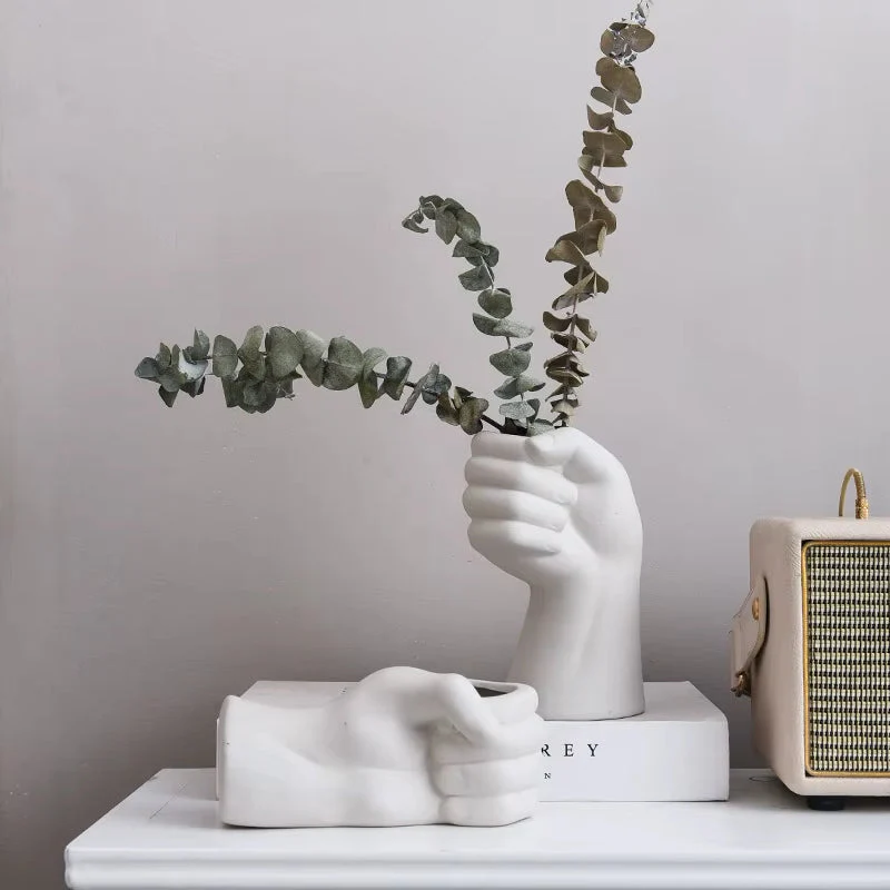 Artistic Hand Gesture Ceramic Tabletop Flower Vase - Image 5
