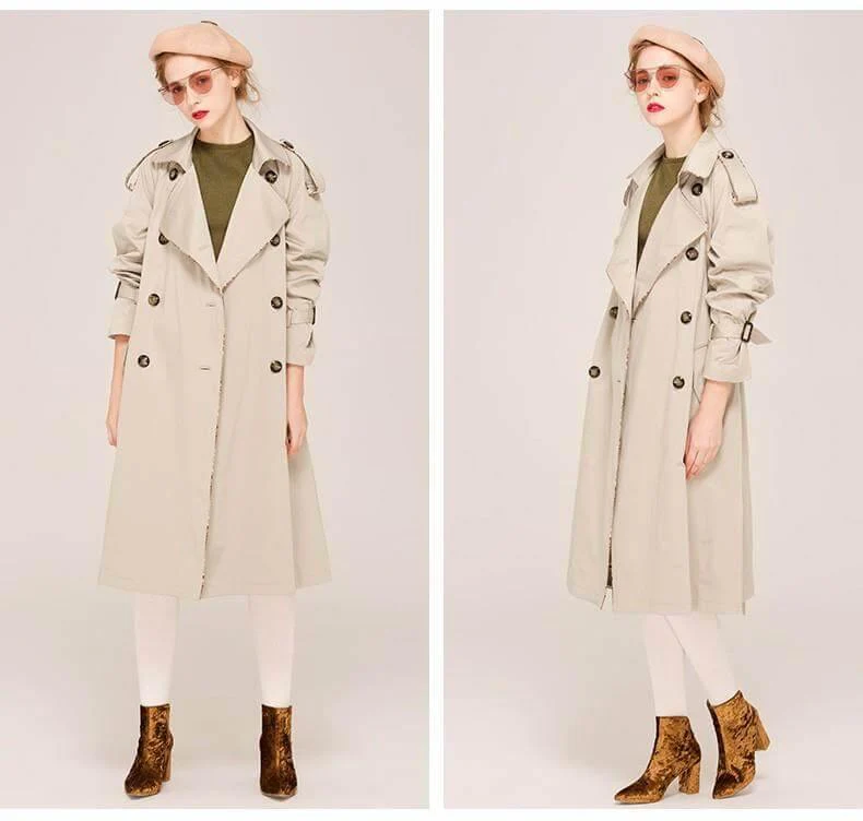 Autumn Fashion Modern Turn Down Collar Double Casual Long Trench - Image 4