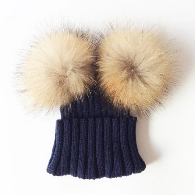 Baby Girl Hat Raccon Fur Two Ball Caps For Baby - Image 11
