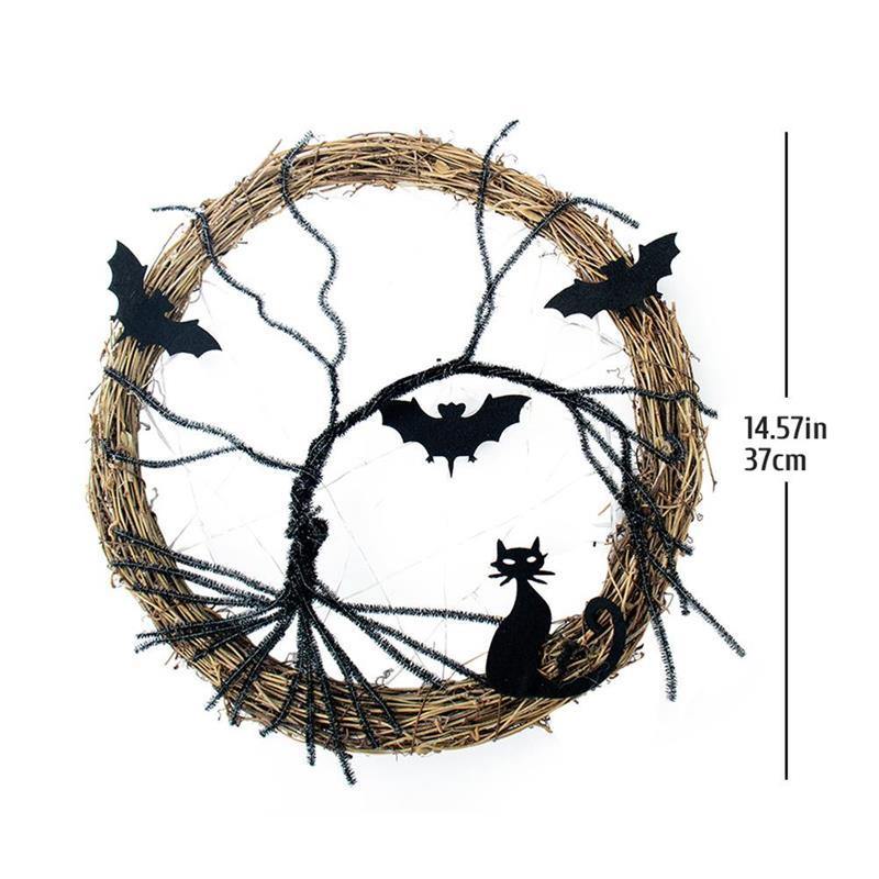 Black Bat Cat Halloween Door Wreath Led Light - Image 7